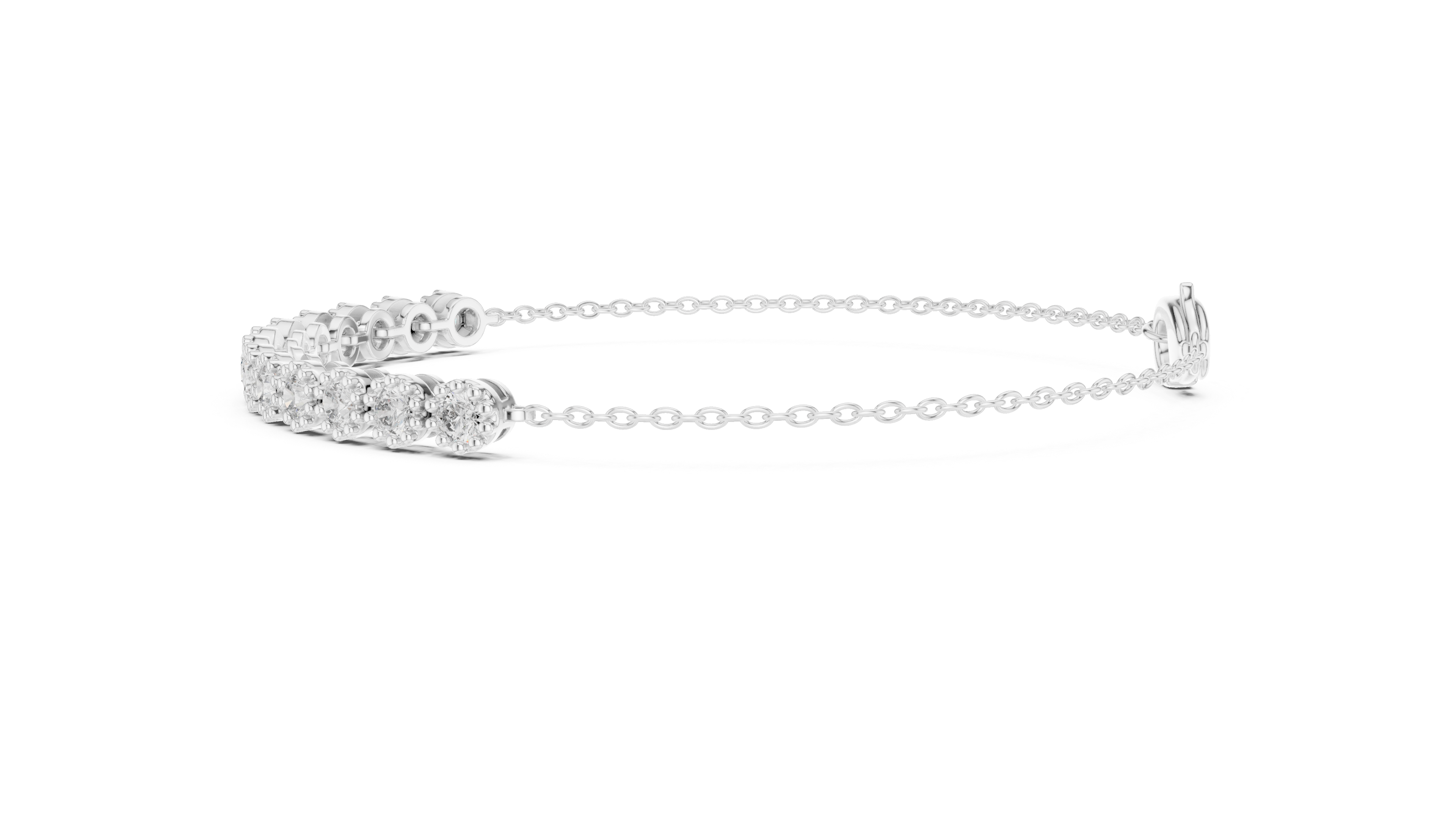 Round Cut Diamond Scalloped Tennis Chain Bracelet with Collet Setting