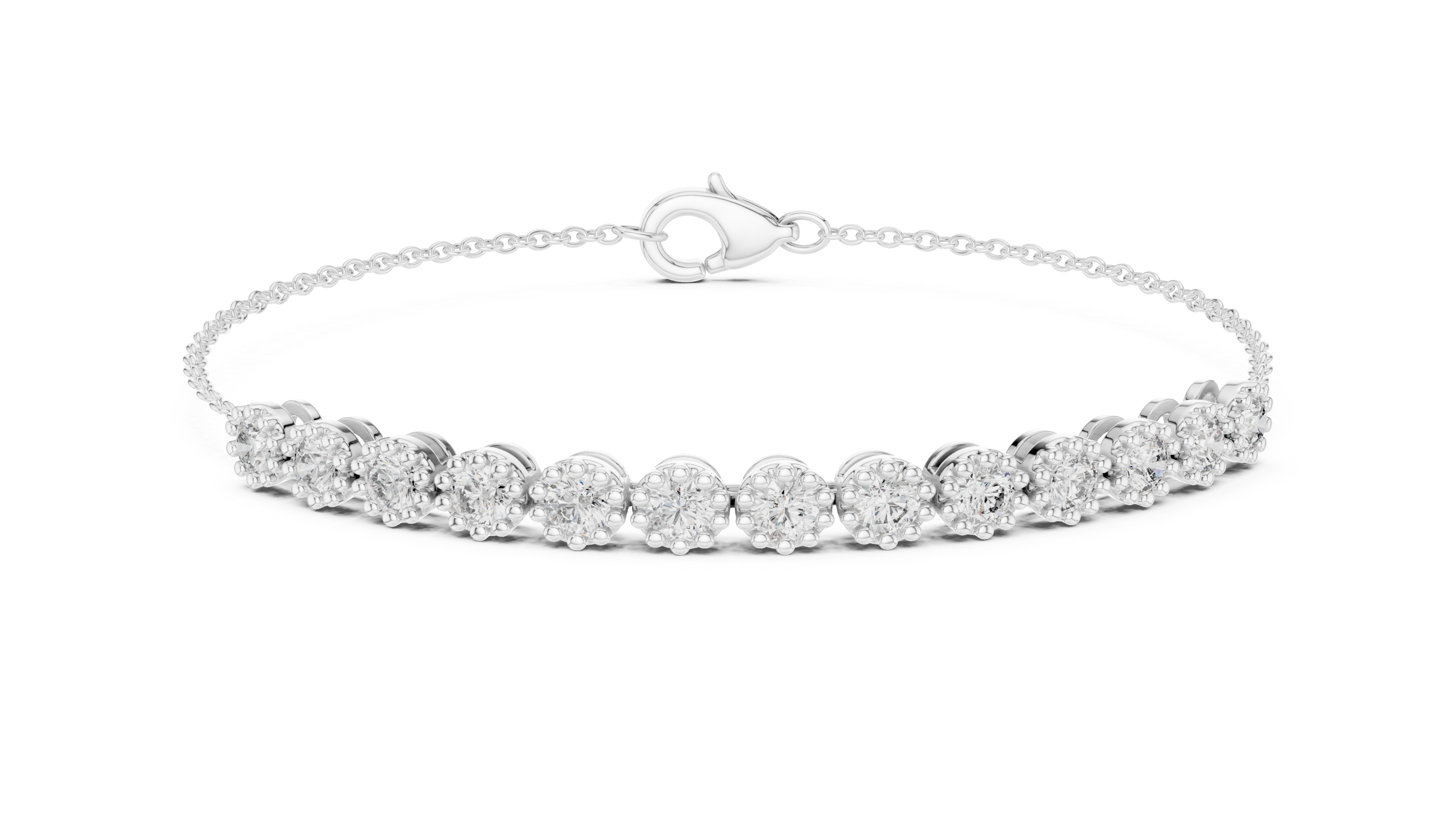 Round Cut Diamond Scalloped Tennis Chain Bracelet with Collet Setting