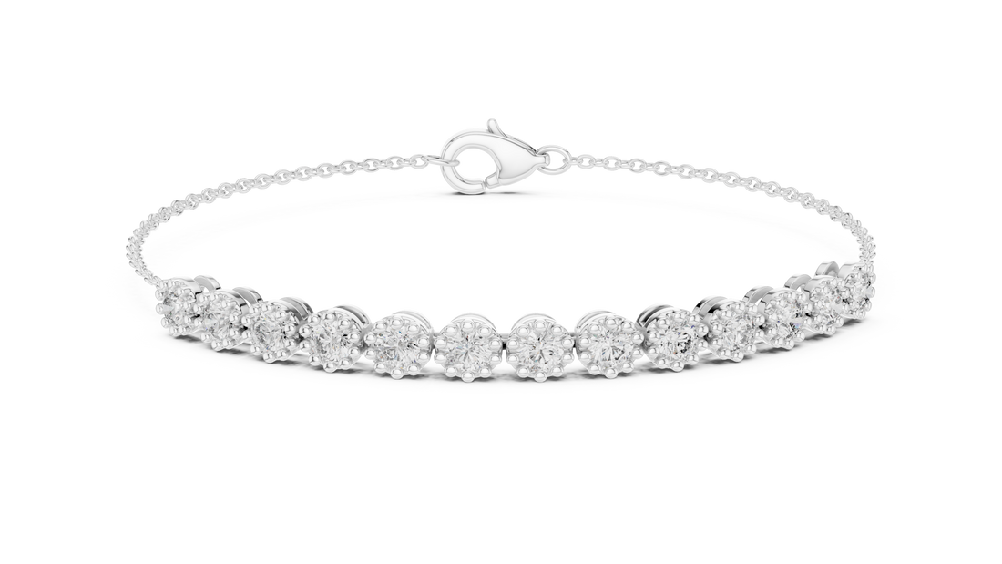 Round Cut Diamond Scalloped Tennis Chain Bracelet with Collet Setting