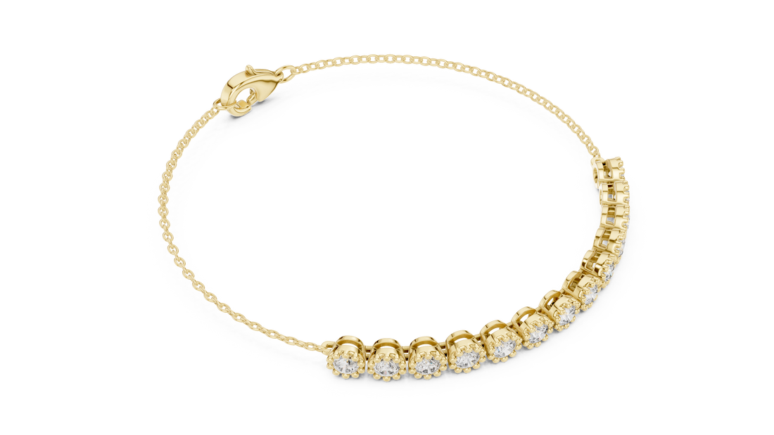 Round Cut Diamond Scalloped Tennis Chain Bracelet with Collet Setting