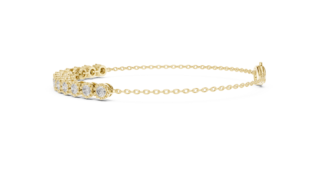 Round Cut Diamond Scalloped Tennis Chain Bracelet with Collet Setting