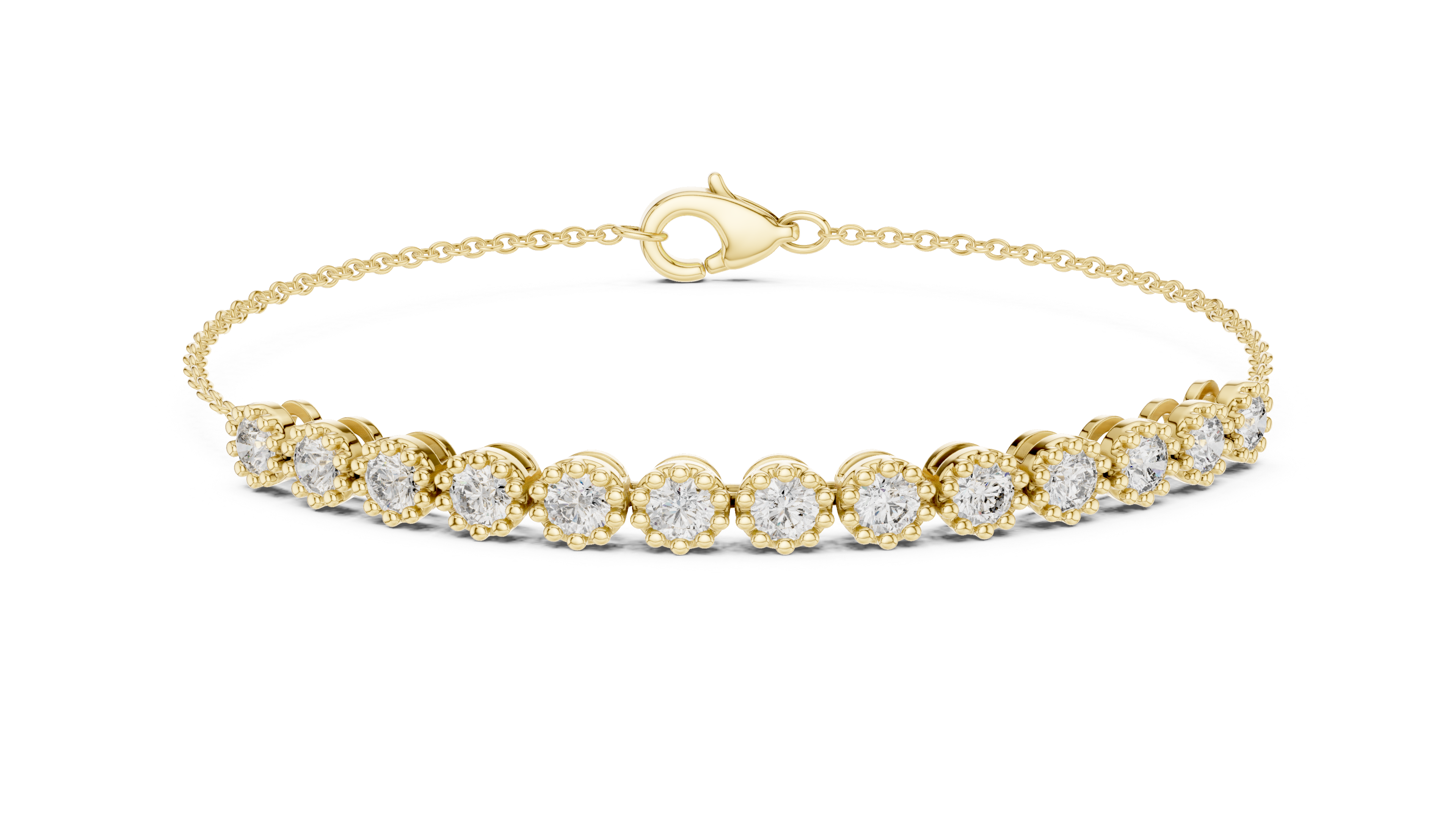 Round Cut Diamond Scalloped Tennis Chain Bracelet with Collet Setting