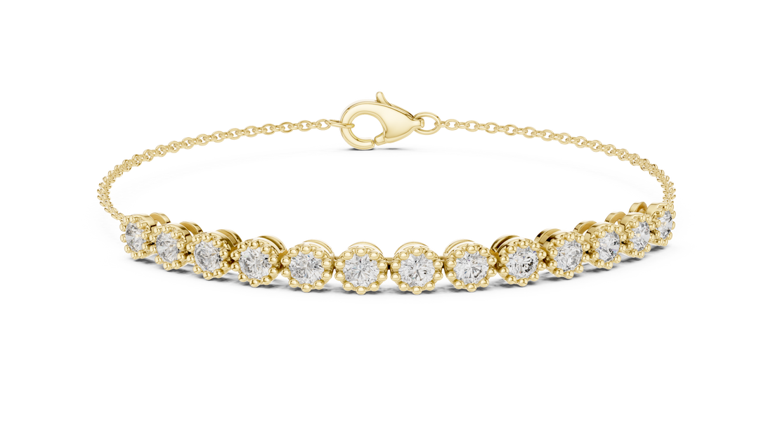 Round Cut Diamond Scalloped Tennis Chain Bracelet with Collet Setting