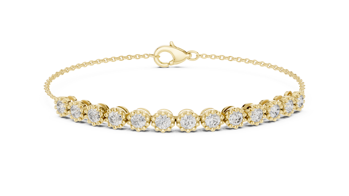 Round Cut Diamond Scalloped Tennis Chain Bracelet with Collet Setting