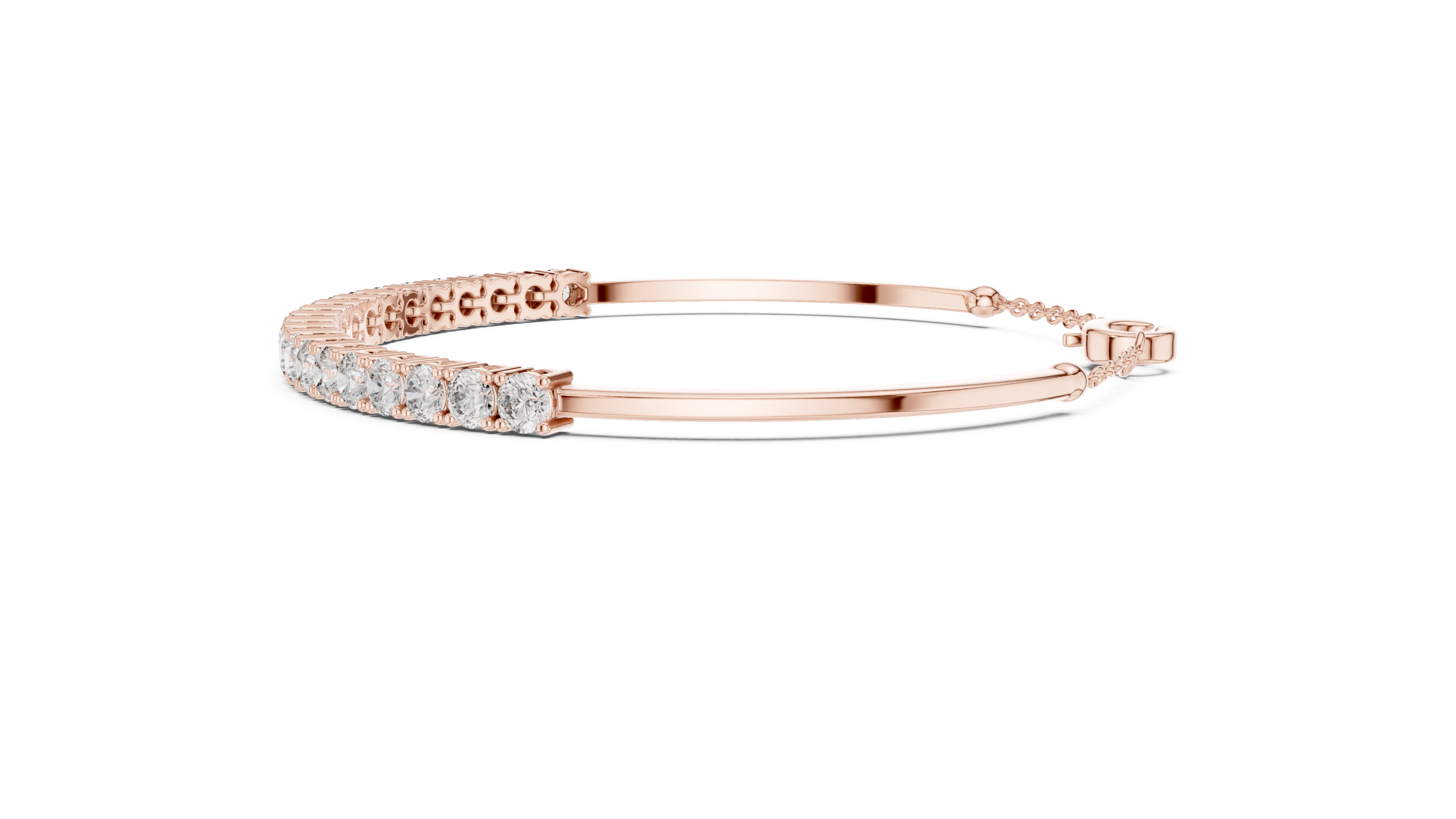 Round Cut Diamond Collet Tennis Bracelet with Extension Chain