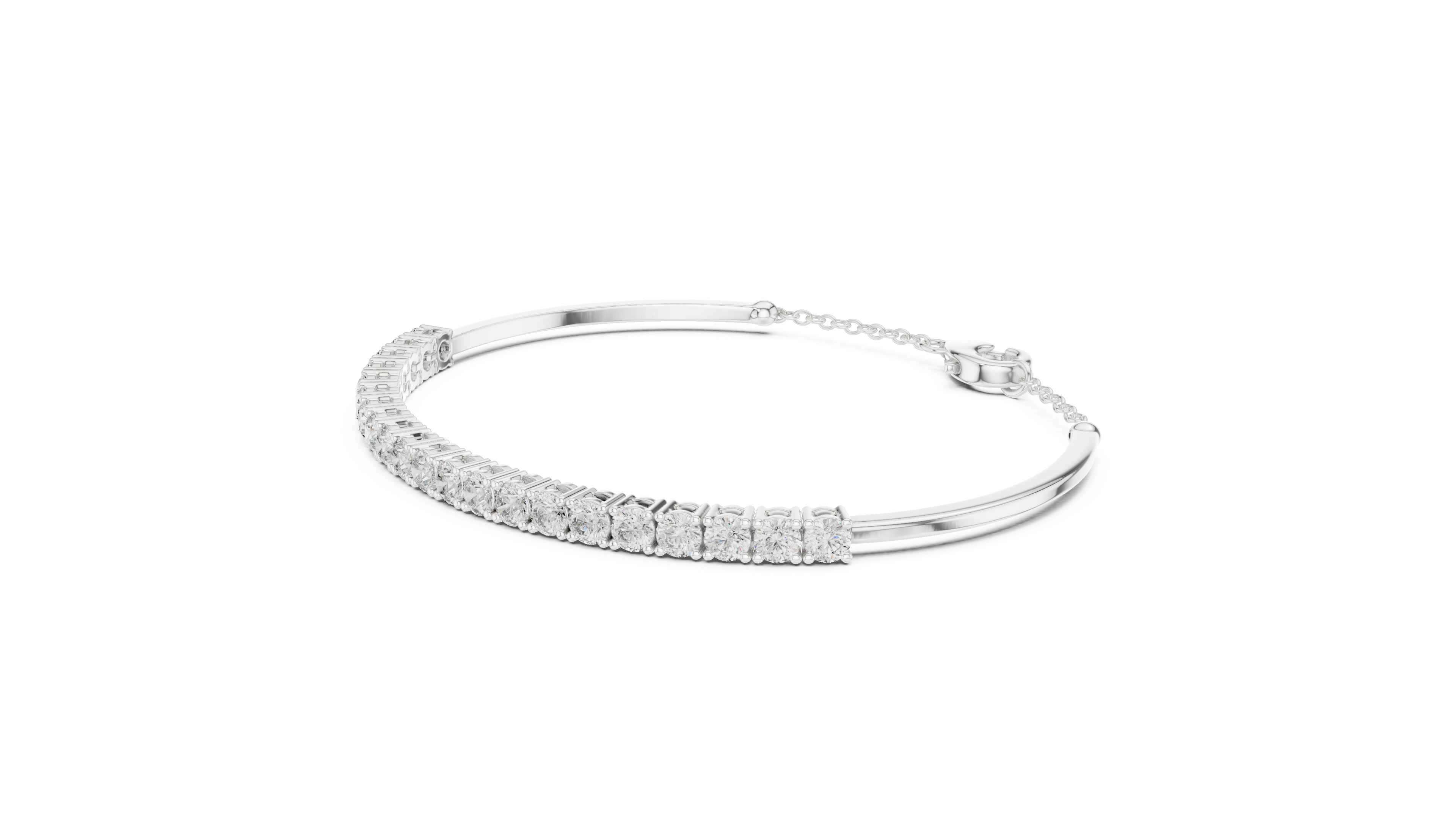 Round Cut Diamond Collet Tennis Bracelet with Extension Chain
