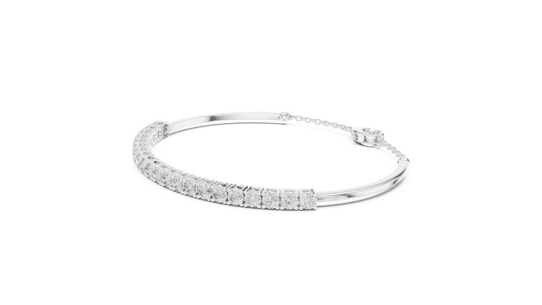 Round Cut Diamond Collet Tennis Bracelet with Extension Chain