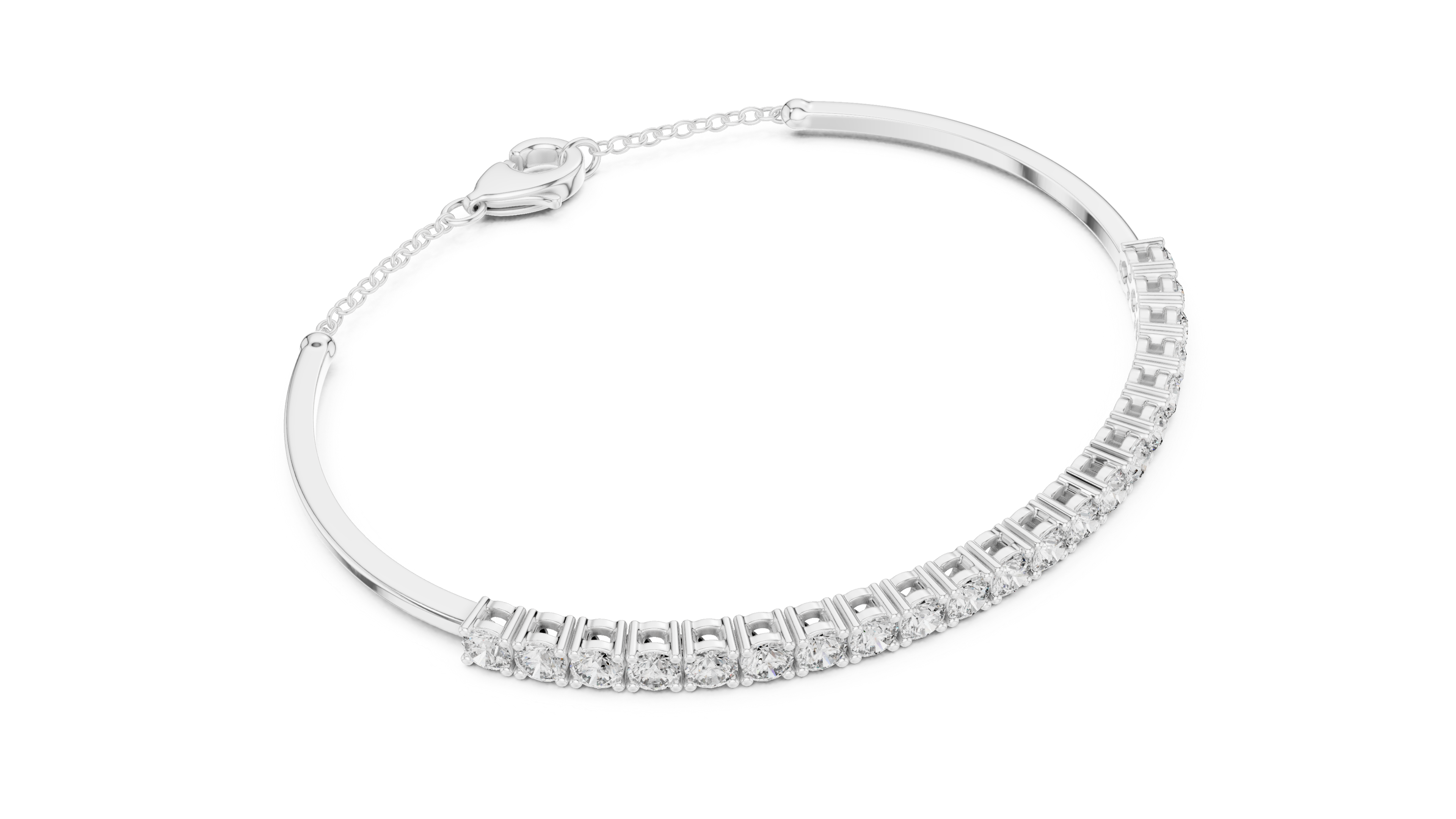 Round Cut Diamond Collet Tennis Bracelet with Extension Chain