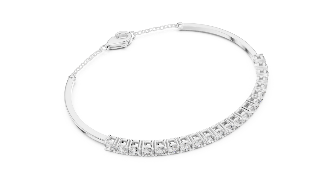 Round Cut Diamond Collet Tennis Bracelet with Extension Chain