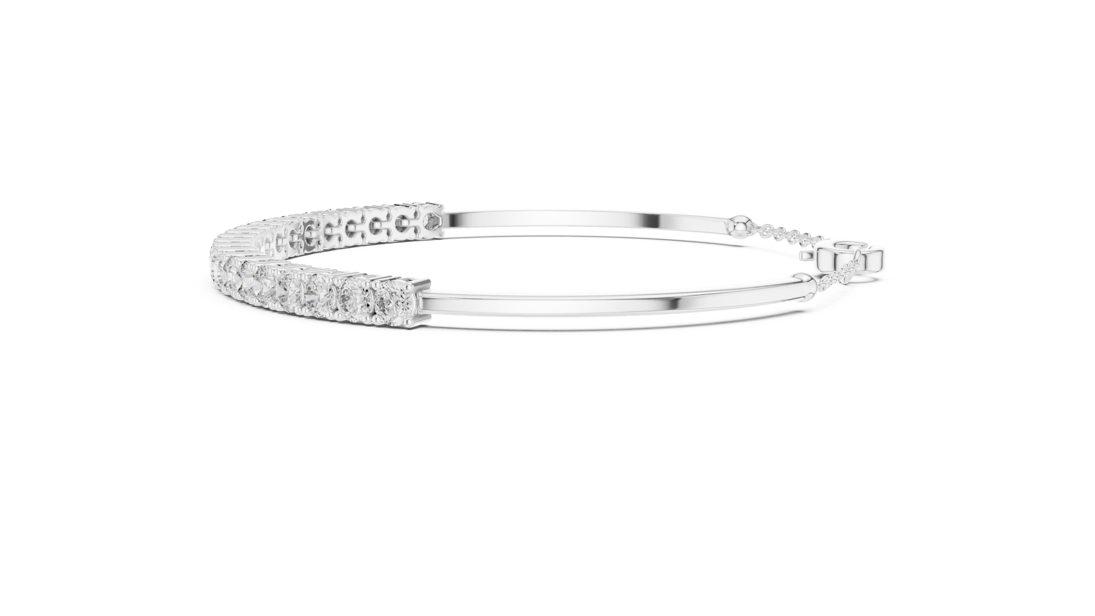 Round Cut Diamond Collet Tennis Bracelet with Extension Chain