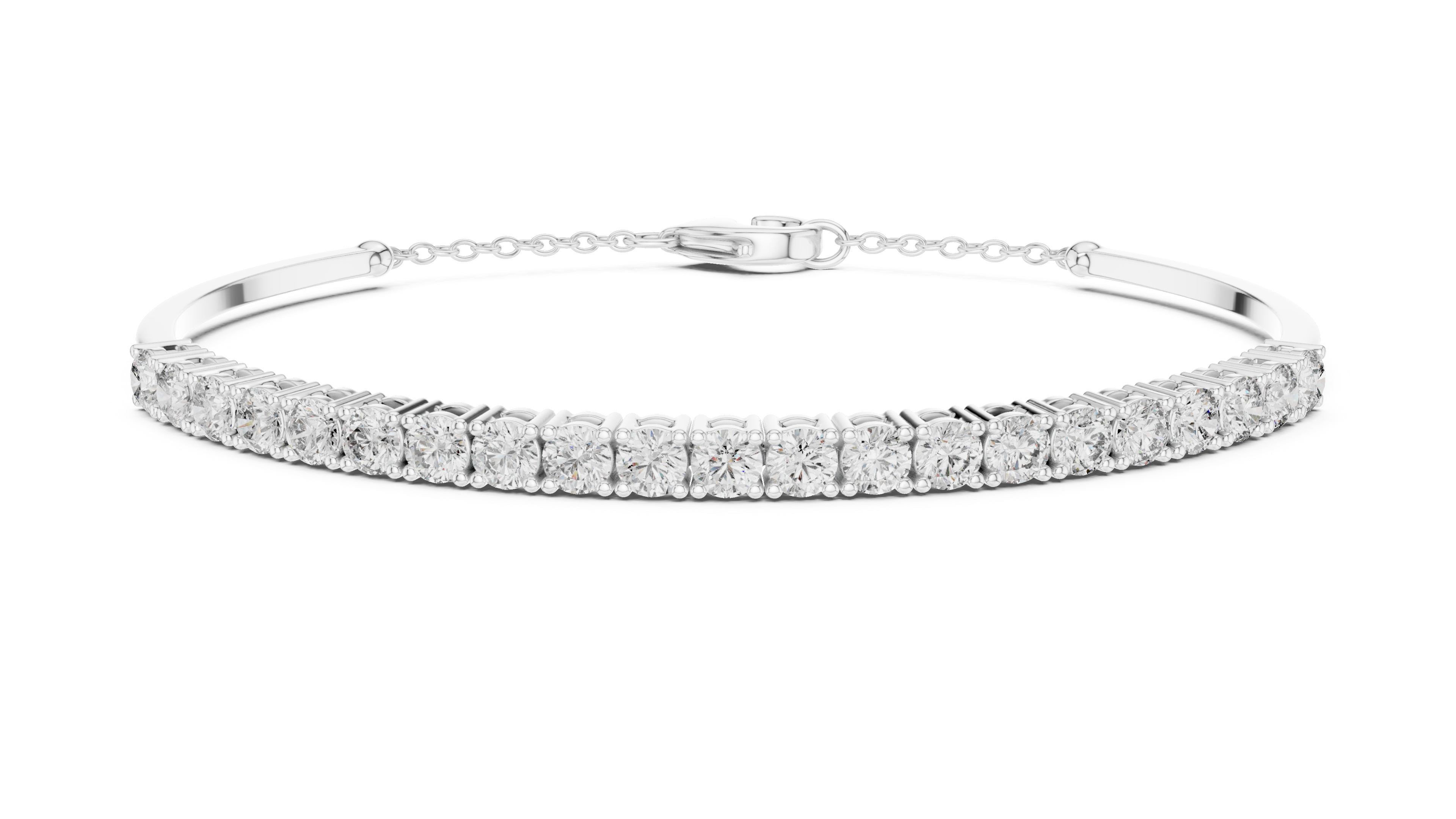 Round Cut Diamond Collet Tennis Bracelet with Extension Chain