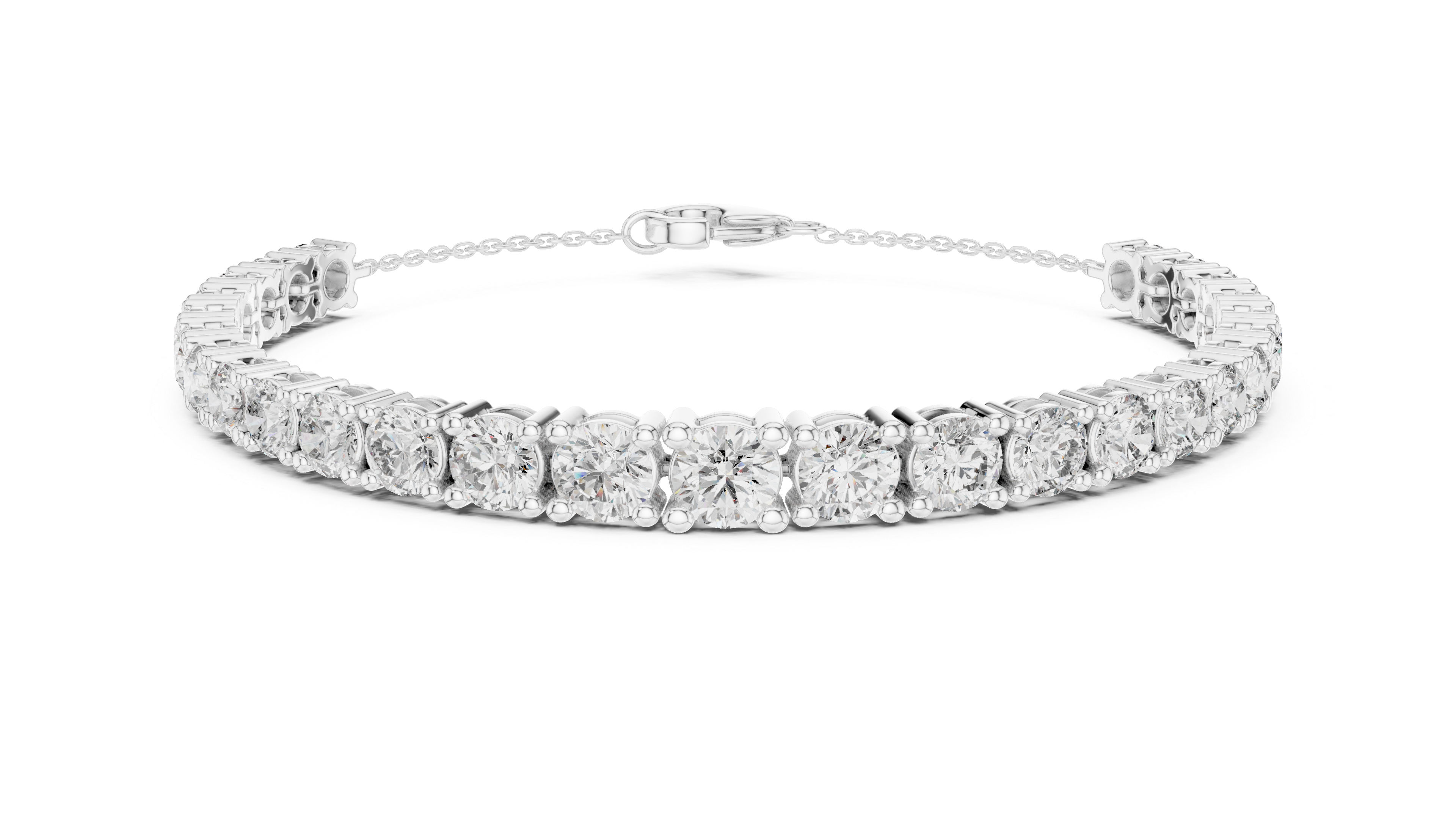 Round Cut Diamond Scalloped Tennis Bracelet with Extension Chain