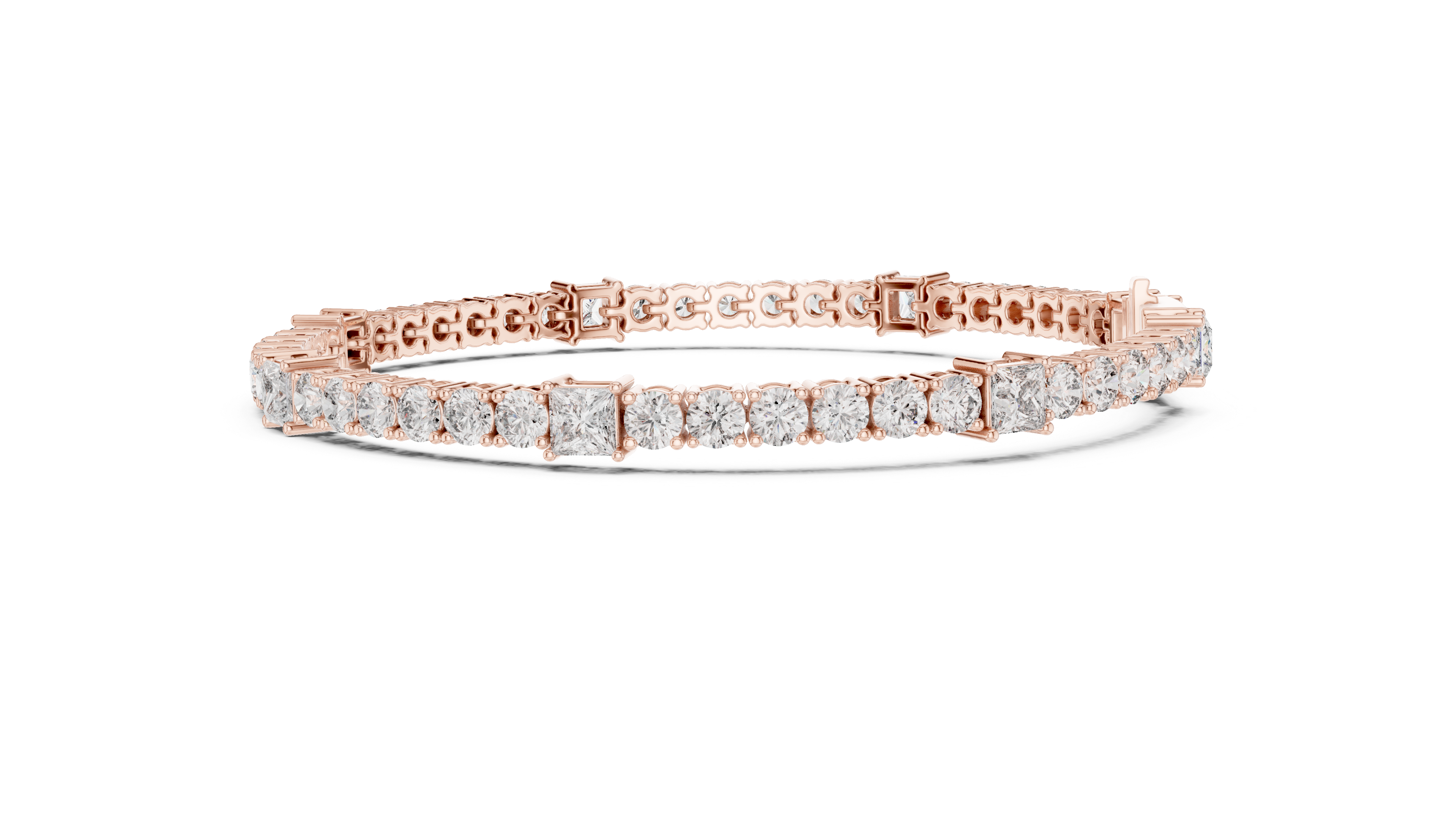 Round and Princess Cut Diamond Tennis Chain Bracelet with Collet Settings