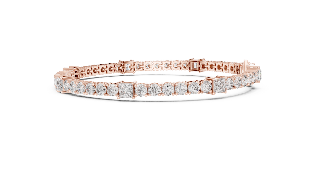 Round and Princess Cut Diamond Tennis Chain Bracelet with Collet Settings