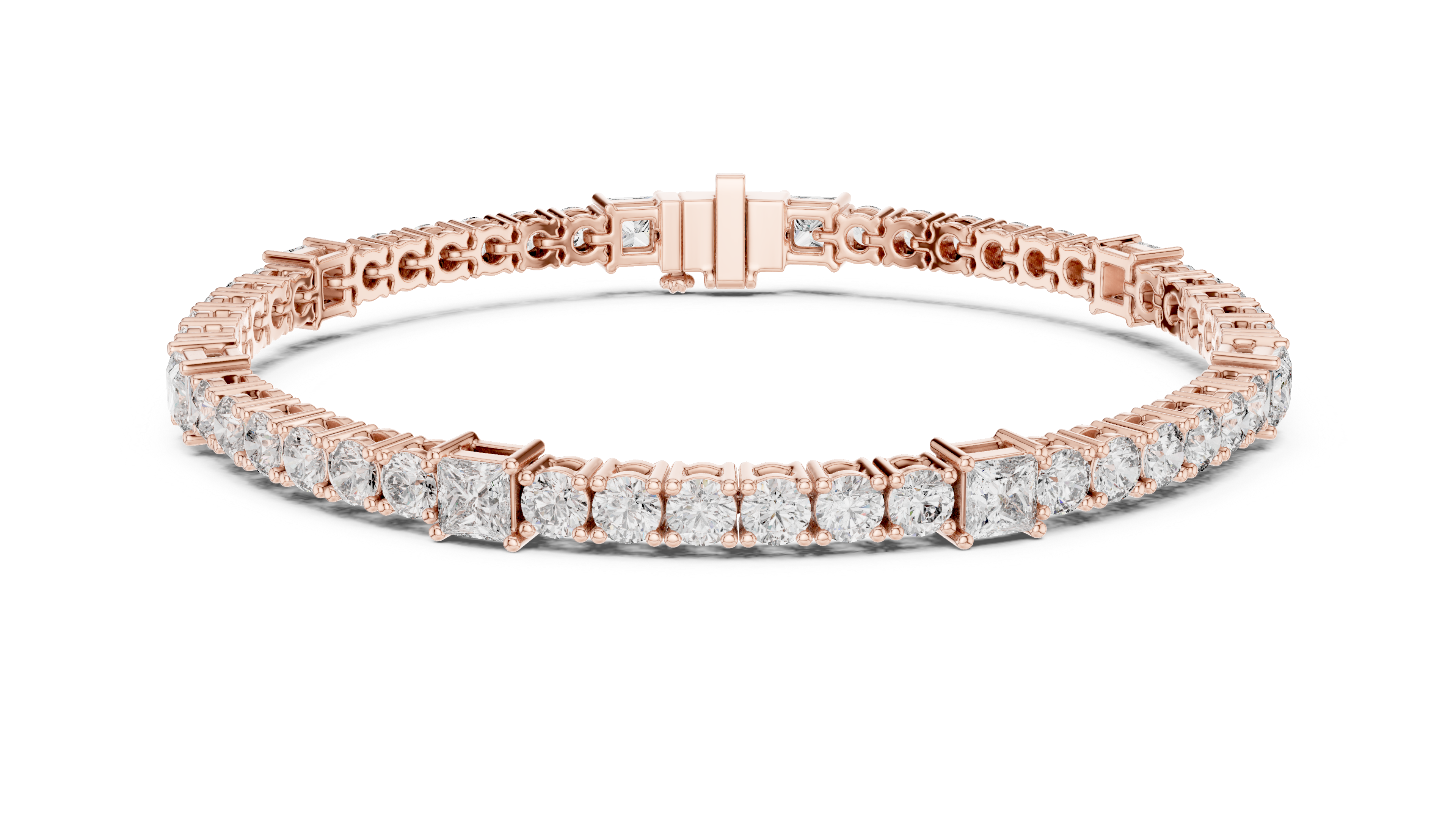 Round and Princess Cut Diamond Tennis Chain Bracelet with Collet Settings