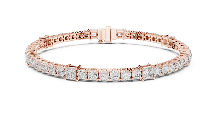Round and Princess Cut Diamond Tennis Chain Bracelet with Collet Settings