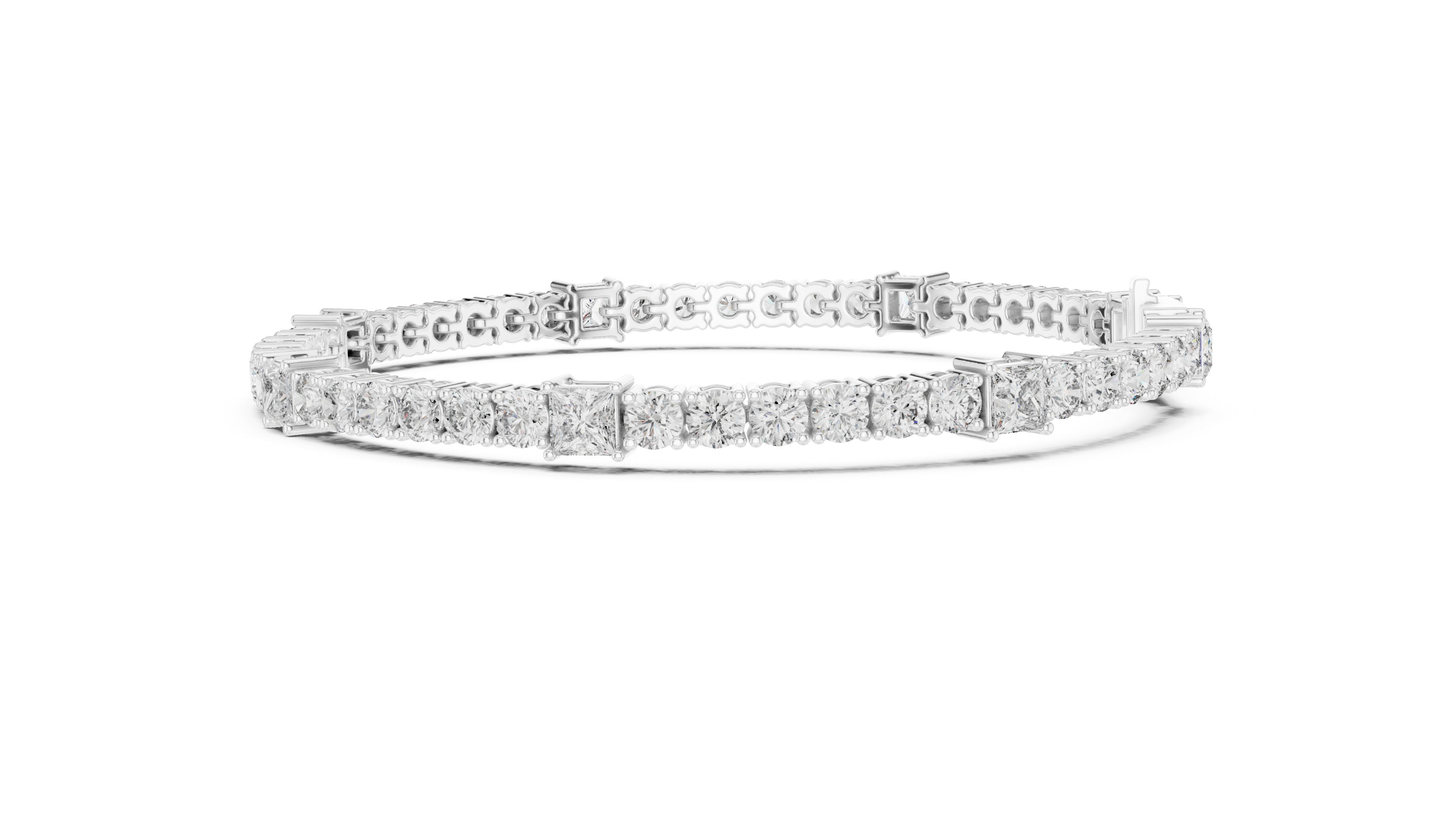 Round and Princess Cut Diamond Tennis Chain Bracelet with Collet Settings