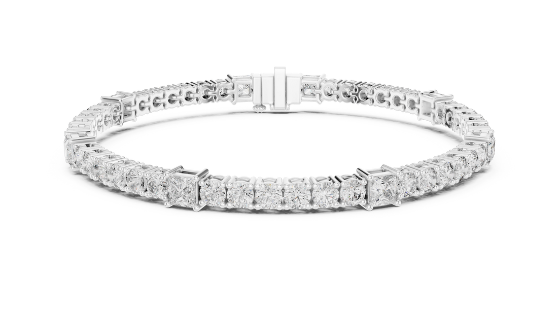 Round and Princess Cut Diamond Tennis Chain Bracelet with Collet Settings