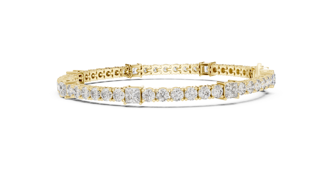 Round and Princess Cut Diamond Tennis Chain Bracelet with Collet Settings