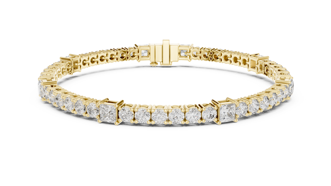 Round and Princess Cut Diamond Tennis Chain Bracelet with Collet Settings