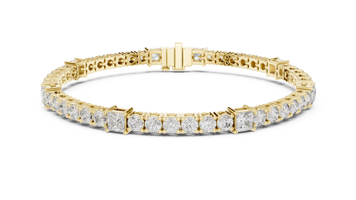 Round and Princess Cut Diamond Tennis Chain Bracelet with Collet Settings