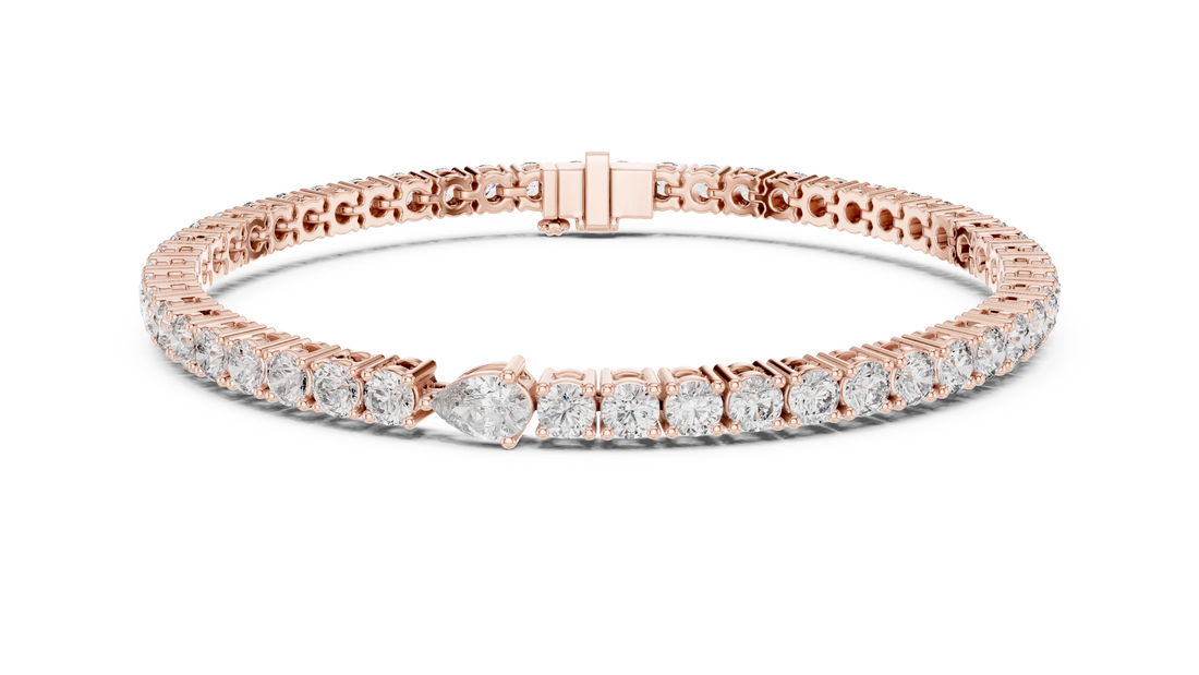 Round Diamond Tennis Chain Bracelet with Pear Cut Center Stone