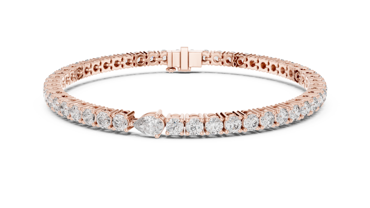 Round Diamond Tennis Chain Bracelet with Pear Cut Center Stone