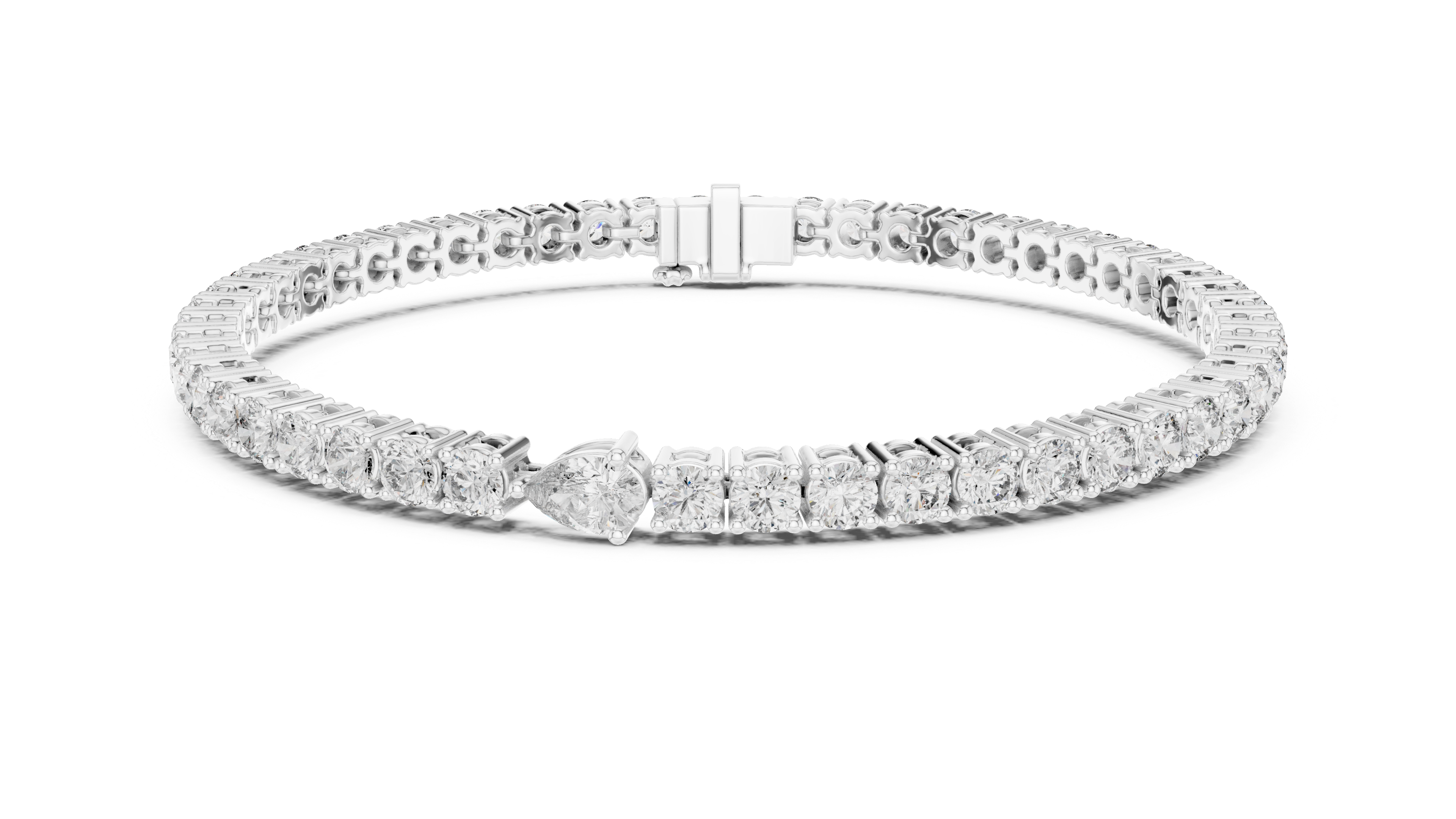 Round Diamond Tennis Chain Bracelet with Pear Cut Center Stone