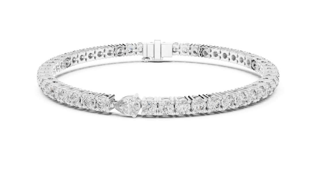 Round Diamond Tennis Chain Bracelet with Pear Cut Center Stone