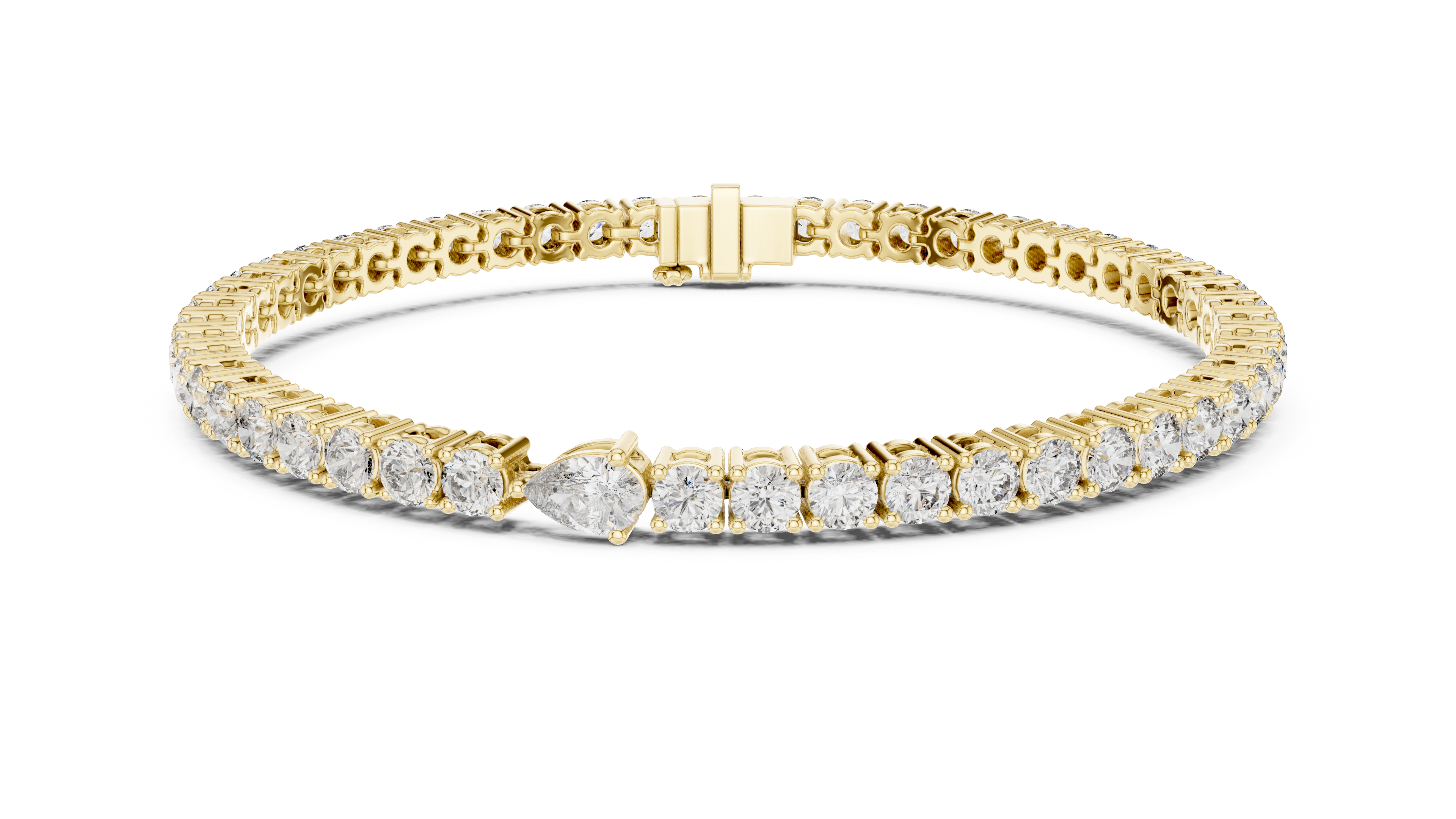 Round Diamond Tennis Chain Bracelet with Pear Cut Center Stone
