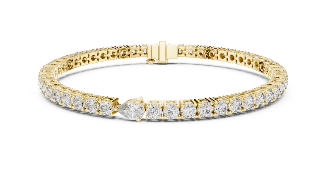 Round Diamond Tennis Chain Bracelet with Pear Cut Center Stone