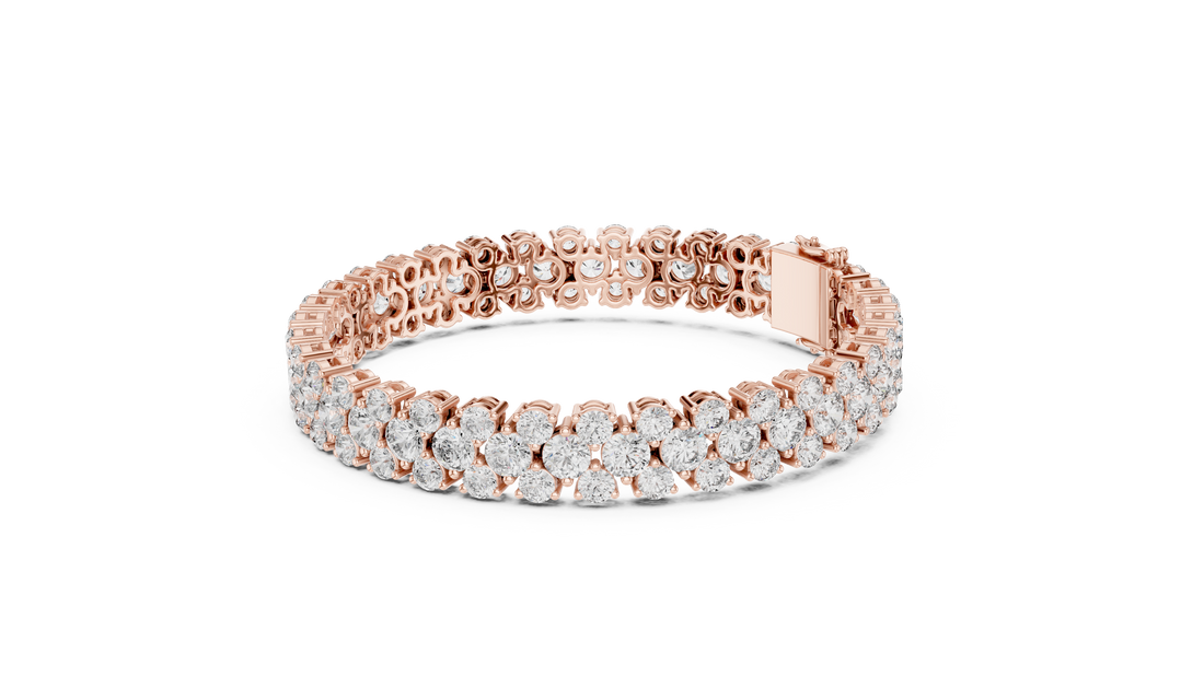 Double Row Round Cut Diamond Tennis Chain Bracelet in Collet Settings