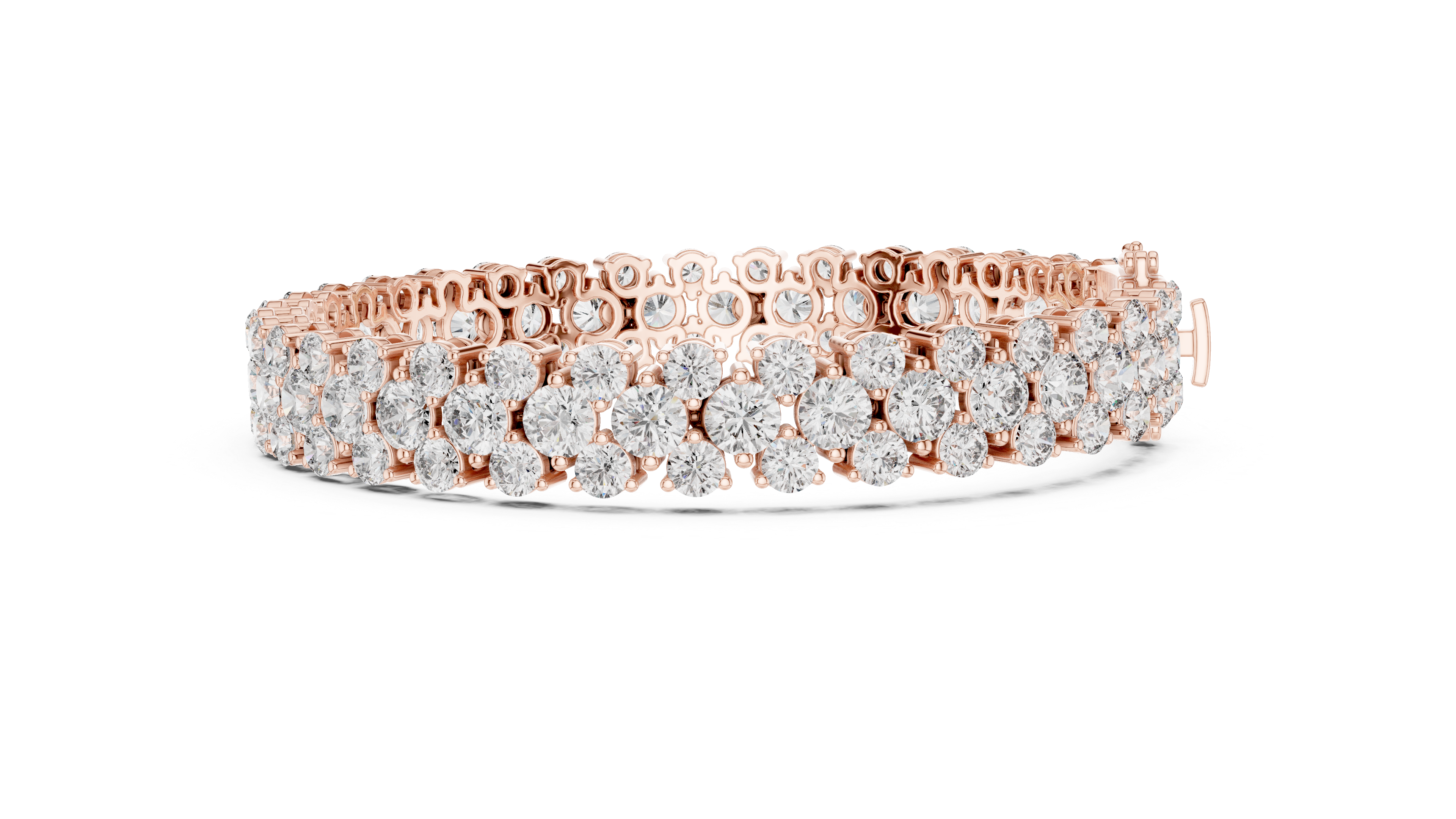 Double Row Round Cut Diamond Tennis Chain Bracelet in Collet Settings
