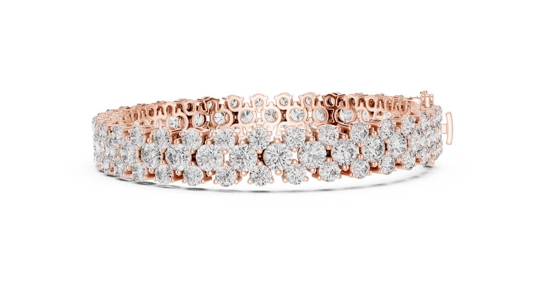 Double Row Round Cut Diamond Tennis Chain Bracelet in Collet Settings