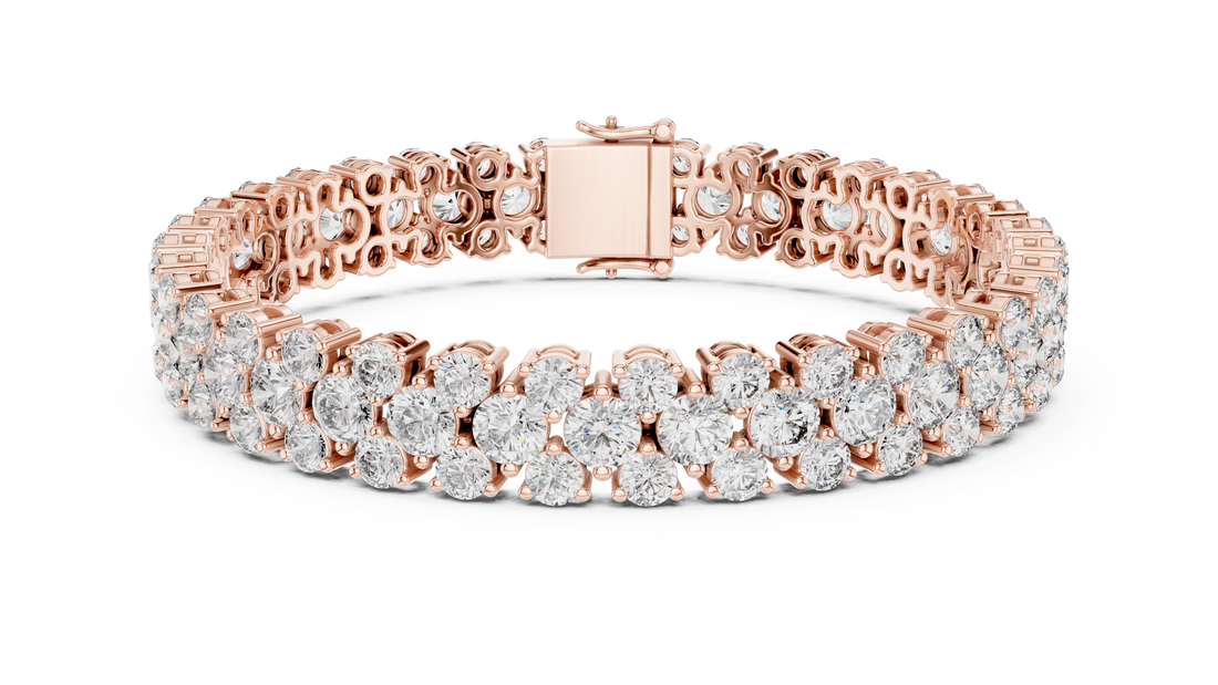 Double Row Round Cut Diamond Tennis Chain Bracelet in Collet Settings