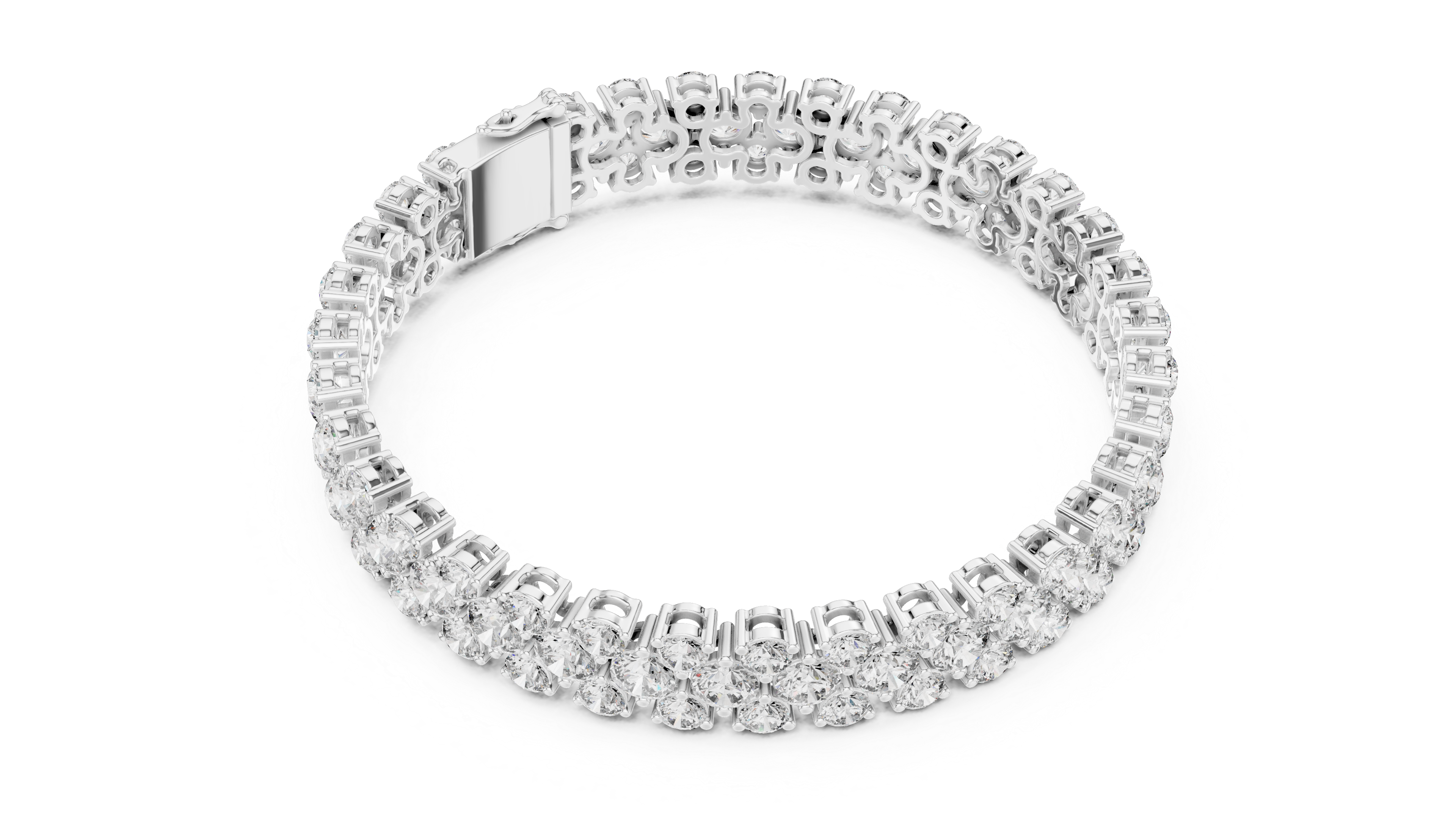 Double Row Round Cut Diamond Tennis Chain Bracelet in Collet Settings