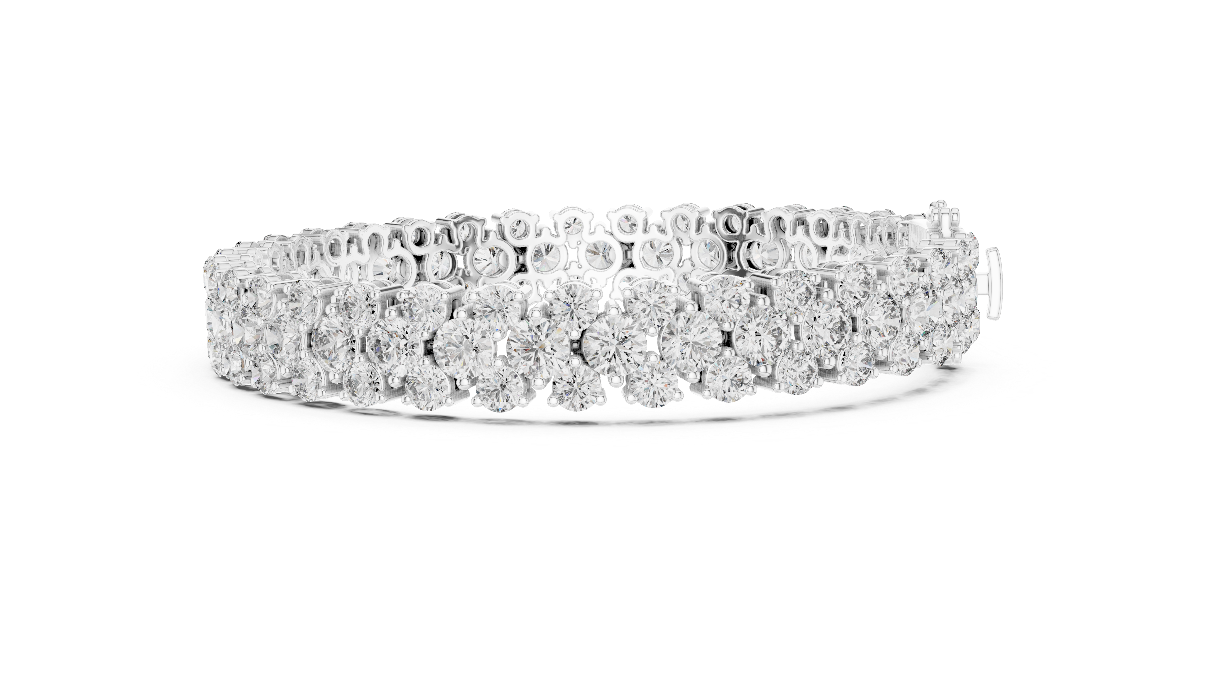 Double Row Round Cut Diamond Tennis Chain Bracelet in Collet Settings