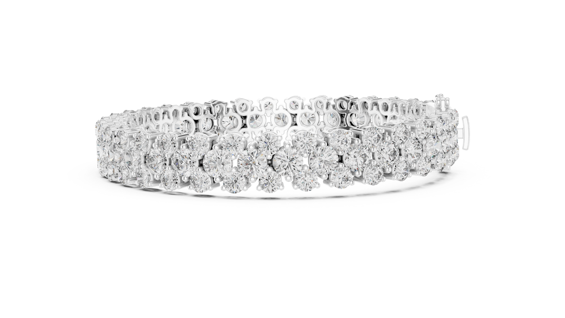 Double Row Round Cut Diamond Tennis Chain Bracelet in Collet Settings