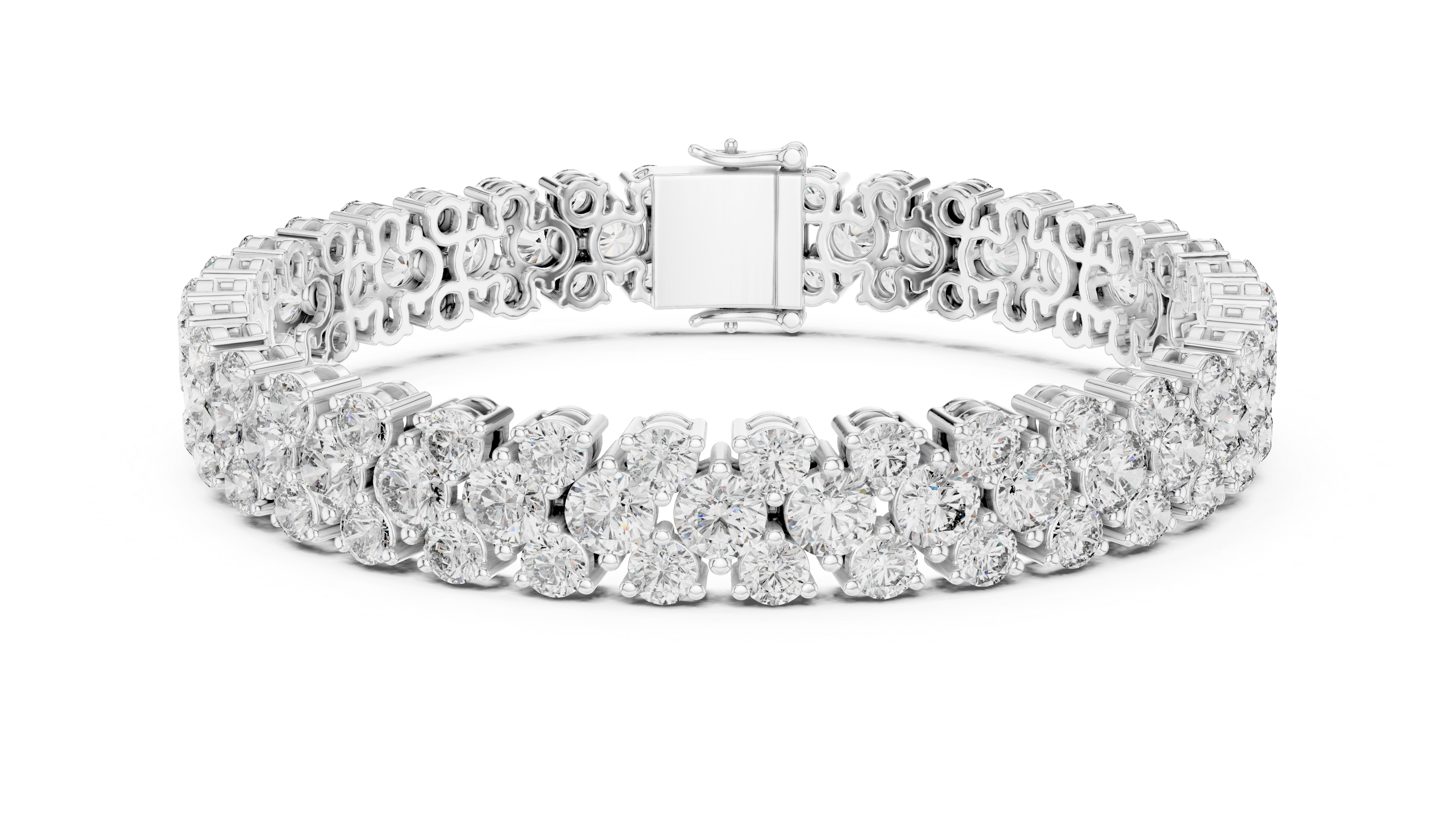 Double Row Round Cut Diamond Tennis Chain Bracelet in Collet Settings