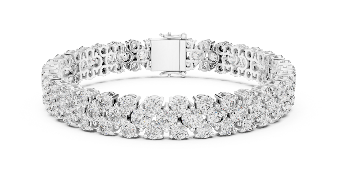 Double Row Round Cut Diamond Tennis Chain Bracelet in Collet Settings