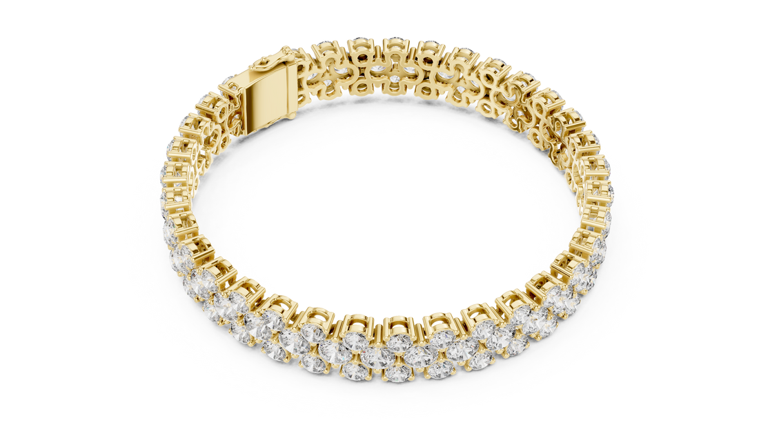 Double Row Round Cut Diamond Tennis Chain Bracelet in Collet Settings