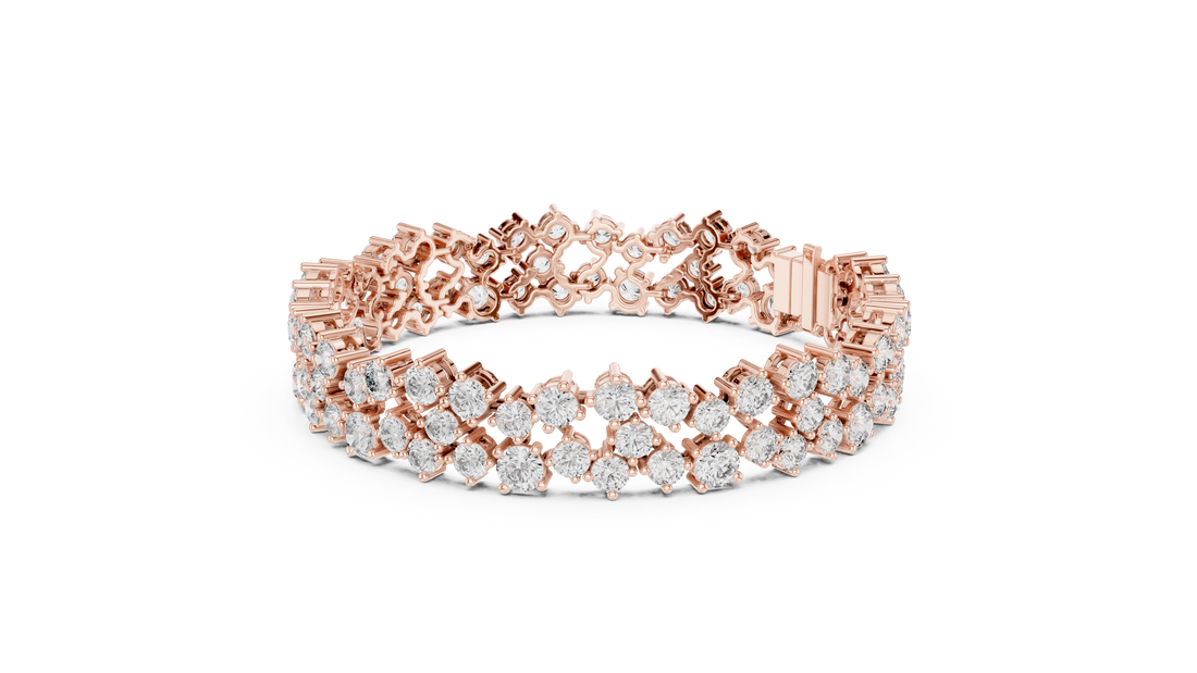 Double Row Round Cut Diamond Cluster Tennis Chain Bracelet in Collet Settings