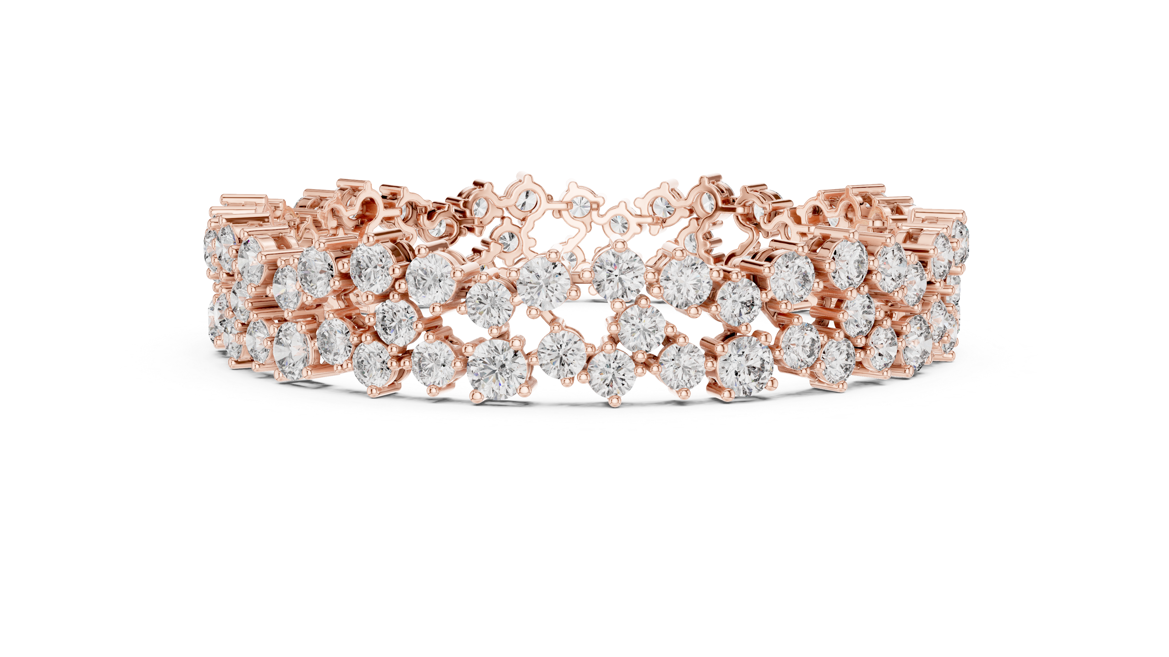 Double Row Round Cut Diamond Cluster Tennis Chain Bracelet in Collet Settings