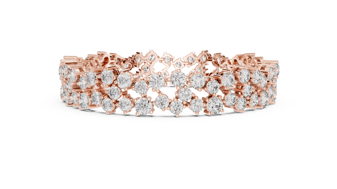 Double Row Round Cut Diamond Cluster Tennis Chain Bracelet in Collet Settings
