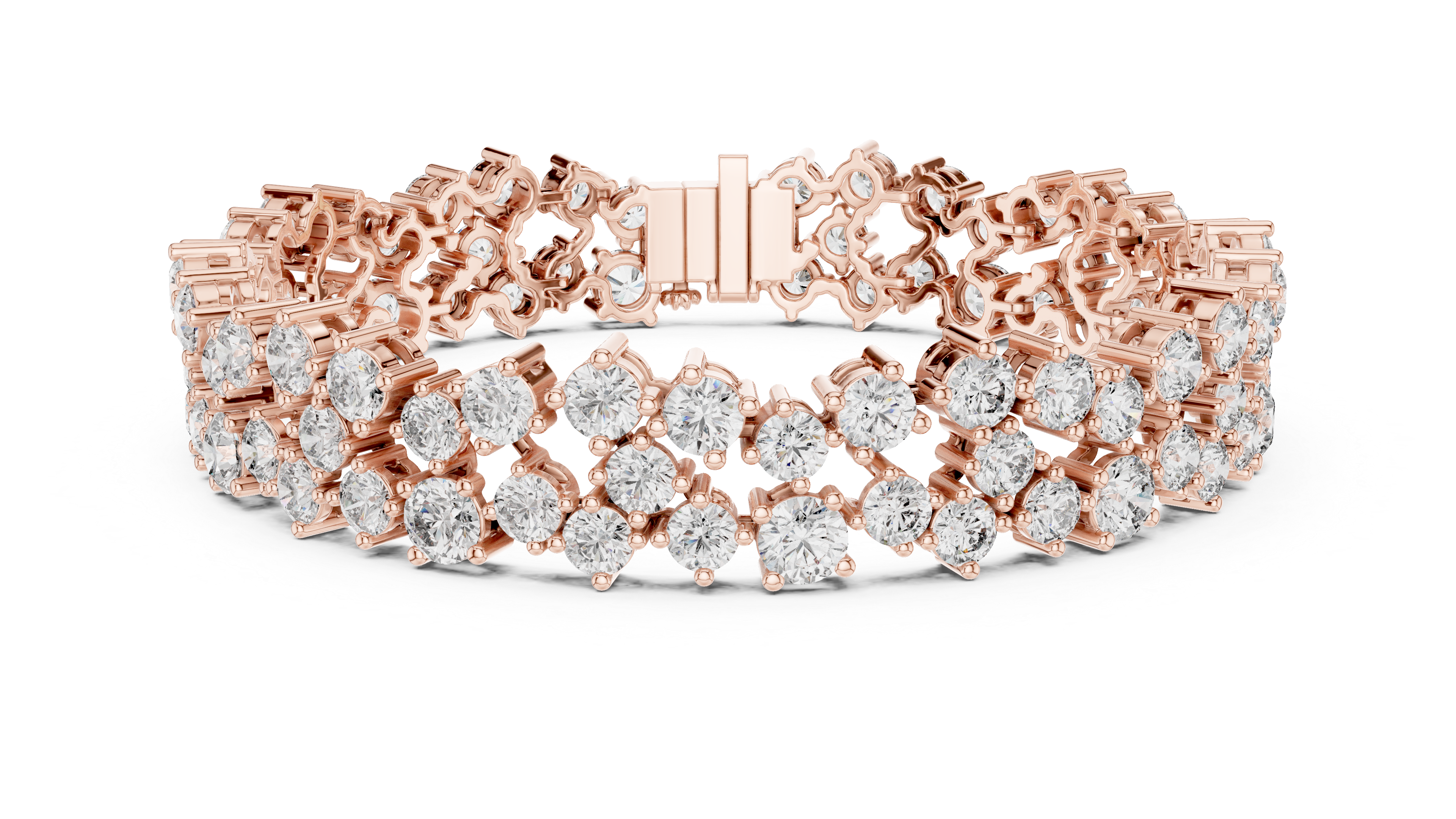 Double Row Round Cut Diamond Cluster Tennis Chain Bracelet in Collet Settings