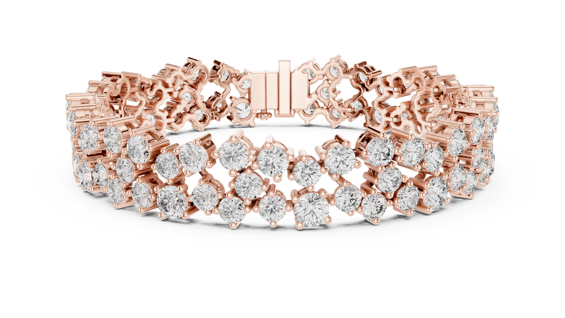 Double Row Round Cut Diamond Cluster Tennis Chain Bracelet in Collet Settings