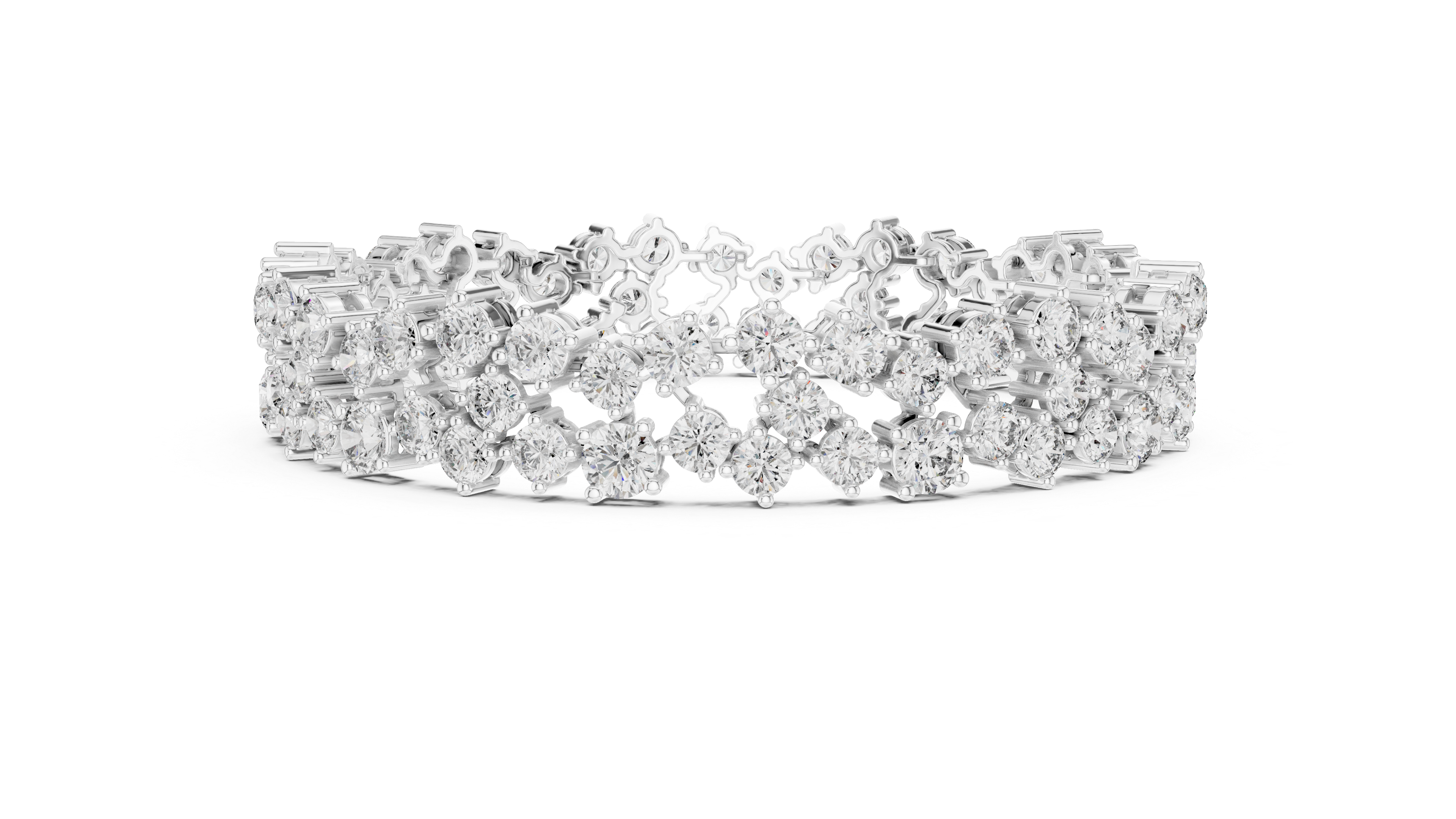 Double Row Round Cut Diamond Cluster Tennis Chain Bracelet in Collet Settings