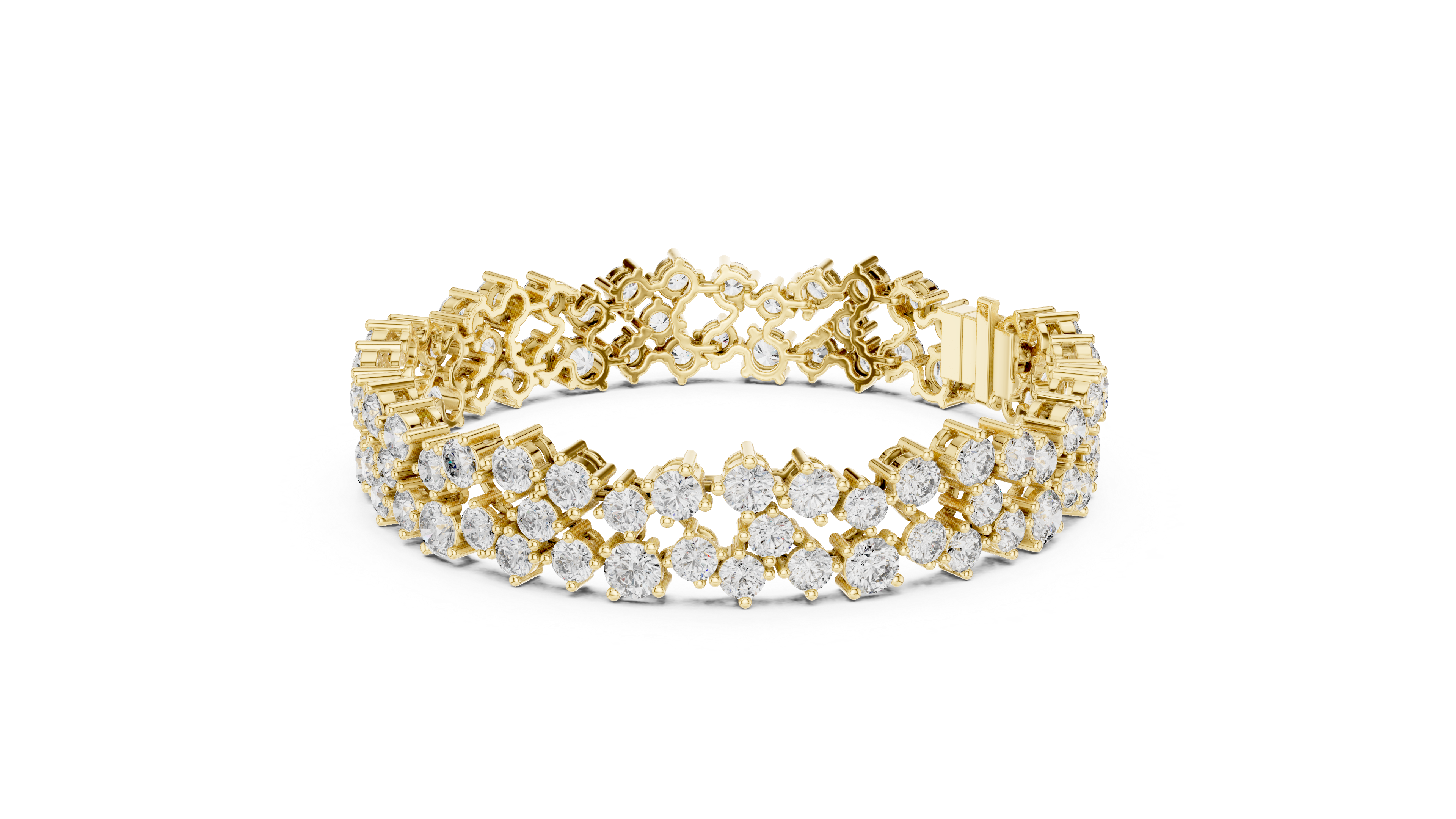 Double Row Round Cut Diamond Cluster Tennis Chain Bracelet in Collet Settings