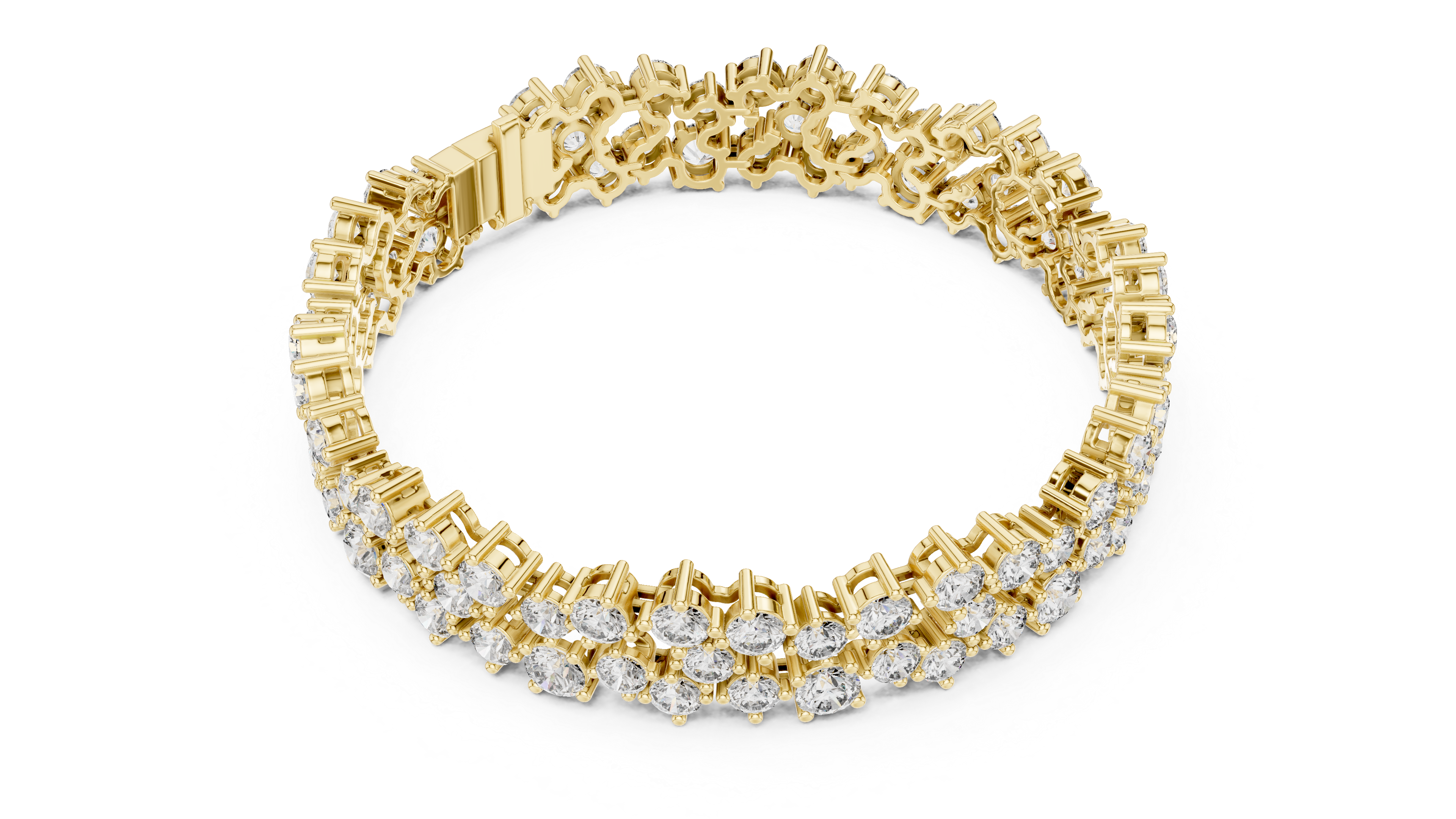 Double Row Round Cut Diamond Cluster Tennis Chain Bracelet in Collet Settings