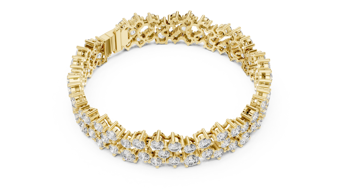 Double Row Round Cut Diamond Cluster Tennis Chain Bracelet in Collet Settings